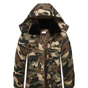 Men's Mid-Length Camouflage Cotton-Wool Coat - Cold-Proof, Thick, Wear-Resistant, Thermal, Fur-Lined Shell, Pockets, Reflective Details, Sleeves, Zipper for Labor Protection, Outdoor Use | Menswear