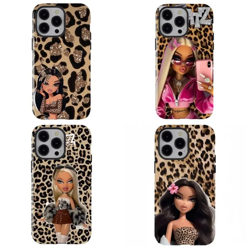 B.r.a.t.z Y2K Leopard Print Pink Gold Sweet and Cool Themed Phone Case Premium Matte Texture, Protection, Shockproof, Anti-Drop, Anti-Fingerprint For IPhone 17-12, Pro Max, Pro Plus, and Samsung S25-22 Protection Safety