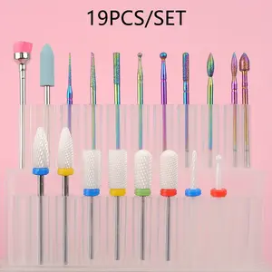 Manicure Pedicure Nail Drill Bits Sets, 3/32 Inch Diamond Cuticle Electric Nail File and Ceramic Acrylic Gel Nail Bit Kit, Acrylic Nail Art Tools, Carbide Remover Bits for Manicure Pedicure, Home Salon, Ablinsite 19Pcs/Set