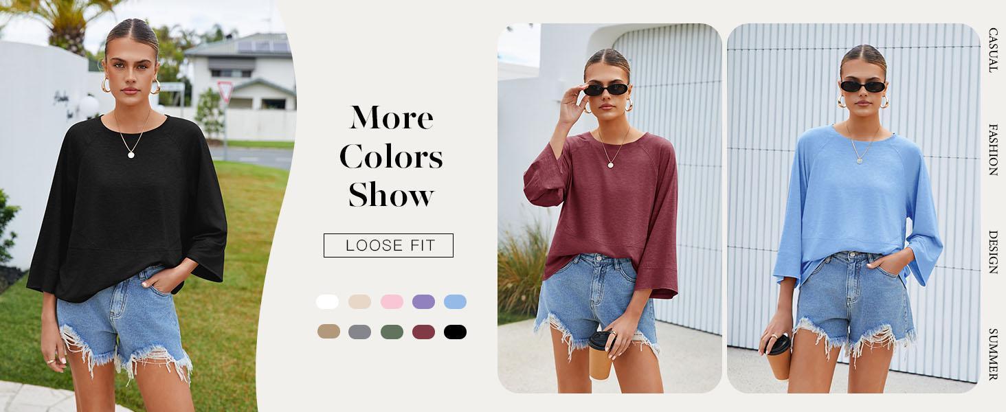 Imily Bela Womens Spring Summer 3/4 Batwing Sleeve Tops Casual Loose Fit Crewneck Shirts Cute Flowy Trendy Tees Blouse Imily Bela Womens Spring Summer 3/4 Batwing Sleeve Tops Casual Loose Fit Crewneck Shirts Cute Flowy Trendy Tees Blouse