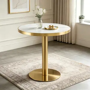 23.6" Round Coffee Table, MDF UV Paint Tabletop with Metal Legs, 73.7cm×69.9cm×24.1cm, Modern Light Luxury Style for Living Room Bedroom Office