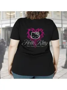 Official Sanrio Hello Kitty Double Sided Printed Short Sleeve T-Shirt Kawaii Graphic Casual Tee for Women Girls