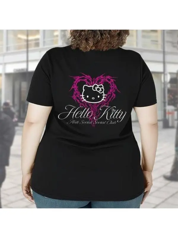 Official Sanrio Hello Kitty Double Sided Printed Short Sleeve T-Shirt Kawaii Graphic Casual Tee for Women Girls