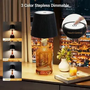 Wireless Wine Bottle Lamp, LED Rechargeable Light, Stepless Dimmable Table Lamp, 3 Color Temp, Bedroom Restaurant Bar Outdoor Use