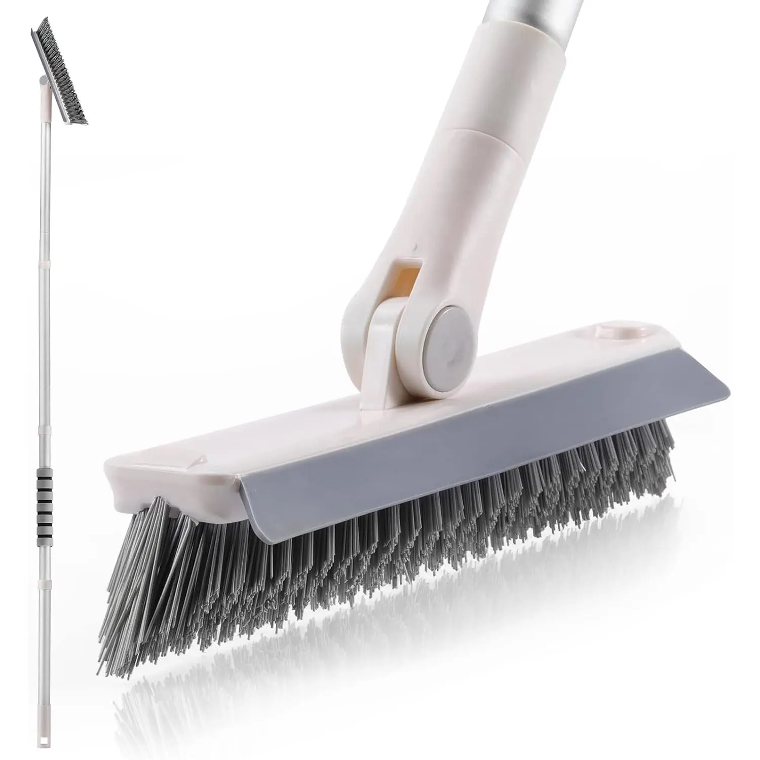 Grout Brush with Long Handle, 2 in 1 Floor Scrub Brush with , Shower Scrubber Cleaner Swivel Stiff Bristle for Cleaning Baseboards Tile Floors Bathroom Wall