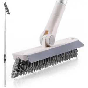 Grout Brush with Long Handle, 2 in 1 Floor Scrub Brush with , Shower Scrubber Cleaner Swivel Stiff Bristle for Cleaning Baseboards Tile Floors Bathroom Wall
