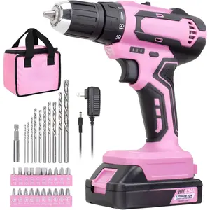 20V Pink Drill Set, 3/8 in. Cordless Drill Driver Kit with 1.5 Ah Lithium-ion , Charger and Tool Bag