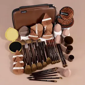 Maange 50-Piece Makeup Tool Set, Includes 20 Aluminum Brushes, 4 Beauty Brushes, 1 Puff, 3 Remover Puffs, 20 Loose Powder Puffs, Brush Case