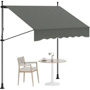 Manual Retractable Awning - 118 in Waterproof Patio Awning with Aluminum Frame, Exterior Outdoor Sunshade Shelter, Angle & Height Adjustable, UV Protection for Windows & Doors (Grey),summervibes