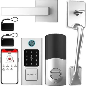 Smart Lock Front Door, HEANTLE Front Door Lock Set Keyless Entry Fingerprint Smart Deadbolt Bluetooth Electronic Digital Keypad Alexa Silver