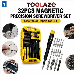 TOOLAZO 32-Piece Magnetic Precision Screwdriver Set, Yellow Electronics Repair Tool Kit with 24 Bits, Extension Shaft, Suction Cup, Opening Tools and Storage Case for Phones, Laptops, Watches and DIY Repair