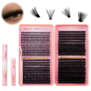 Individual False Eyelashes with Glue & Lash Remover & Tweezer for Diy Eyelash Extensions, High Quality Eyelashes, 1 Box Self Grafting Curl Eyelashes, Eye Makeup Enhancement False Eyelashes, Self Grafting DIY Eyelashes Kit, Eyelash Extensions Set