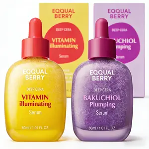 EQQUALBERRY Vitamin Illuminating & Bakuchiol Plumping Serum Anti-Aging Firming Brightening Retinol Alternative for Smooth Even Skin 1.01oz 30ml - Evening, Gentle