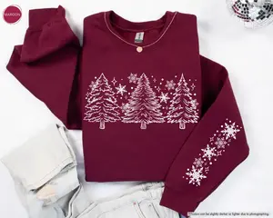 Gildan Sweatshirt, Snow Trees With Sleeve Sweatshirt, Women Winter Sweatshirt, Christmas Trees Sweater,Xmas Sweatshirt,Holiday Hoodies,Winter Season Sweatshirt