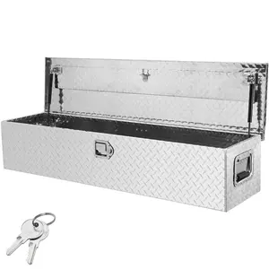 Summervibes VEVOR Heavy Duty Aluminum Truck Bed Tool Box, Diamond Plate Tool Box with Side Handle and Lock Keys, Storage Tool Box Chest Box Organizer for Pickup, Truck Bed, RV, Trailer, 48x15x15, Silver