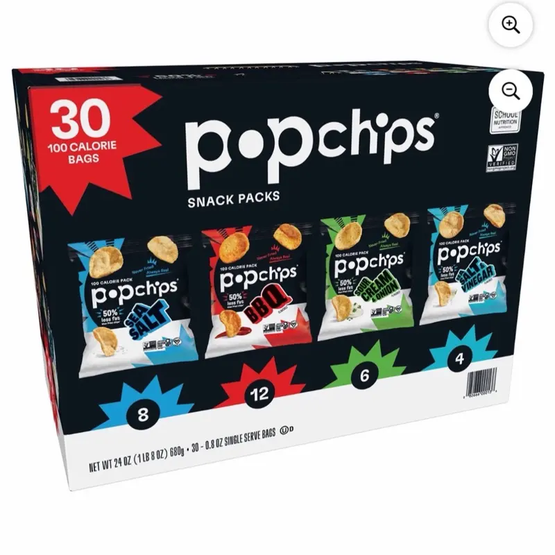 Popchips Variety Pack Chips, 0.8 oz., 30 pk. Popchips Variety Pack Chips, 0.8 oz., 30 pk.