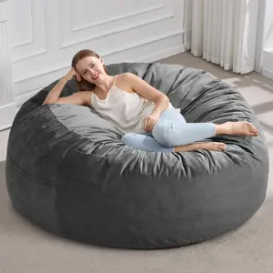 【Hobestluk】 Ergonomic Home Design Interior Memory Foam Fluffy Removable Washable Bean Bag Chair Mini Single Chair for Living Room Bedroom Adult 2.5/3/4/5FT Grey
