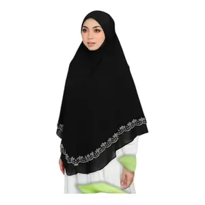 Extra Large 4XL Chiffon Hijab with Stone Design Black Two-Layer Elegant and Versatile for Everyday Wear or Special Events