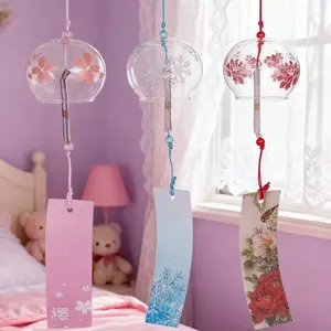 Japanese Style Cherry Blue Glass Wind Chime Handmade Pendant, Perfect Birthday Gift and Home Decor Item