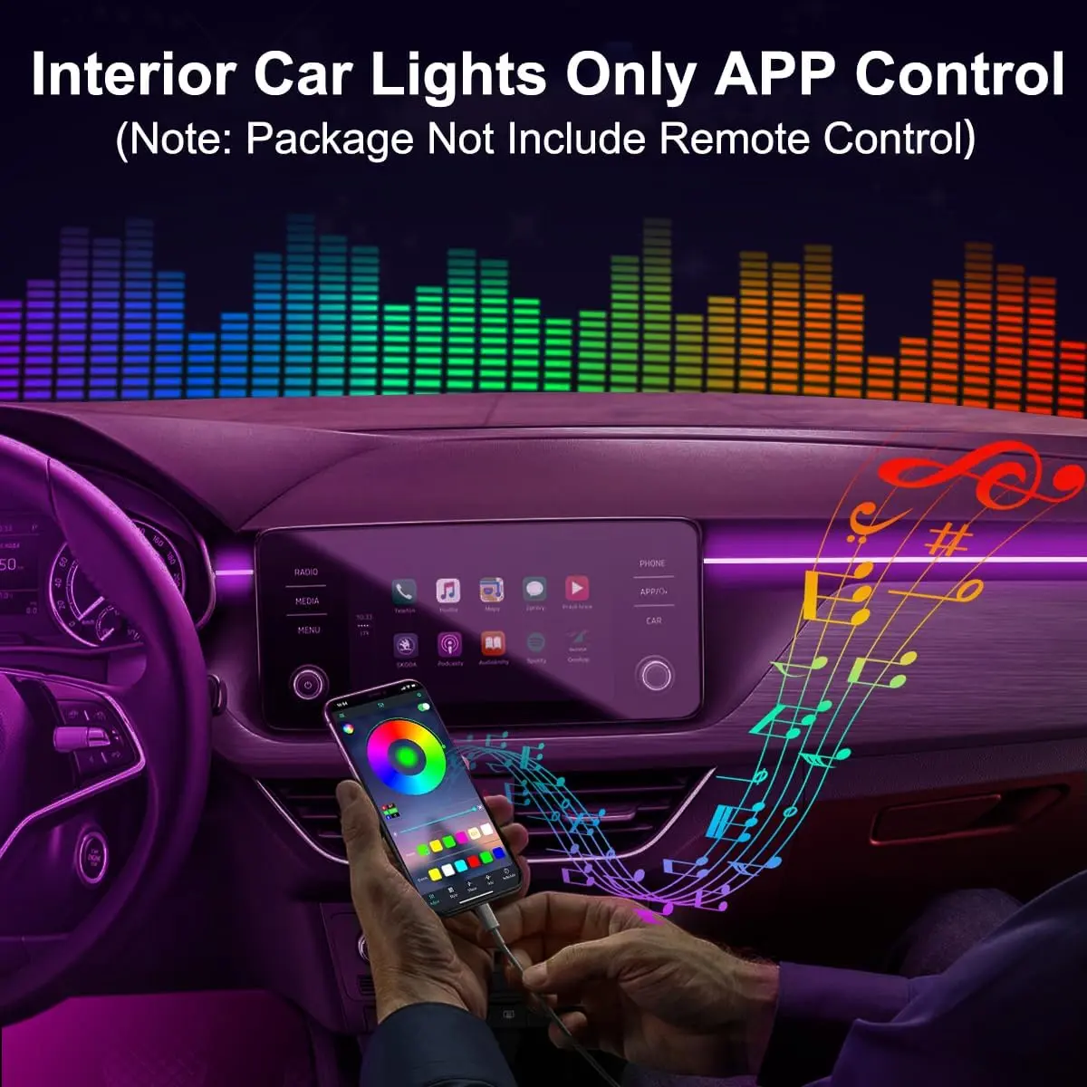 Interior Car LED Strip Lights APP Control, 5 in 1 RGB 16 Million Colors Ambient Lighting Kit with 236 Inches Fiber Optic, Music Mode inside Car Lighting Decorations QVEVDACAR