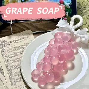 20 PCS Pink Grape Cluster Soap Handmade Natural Plant-Based Formula with Grape Seed Olive Oils Gentle Moisturizing Cleansing Bar for Face Hands Body Bathing Sulfate Free Paraben Free Perfect Gift for Girlfriend