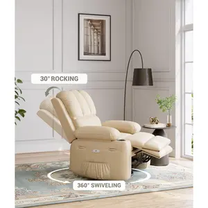 Recliner Chair, Rocking Chair with Massage and Heat, 360° Swivel Electric Recliner Chair for Adults, Lounge Chair Sofa with Cup Holders for Living Room, Nursery, Beige