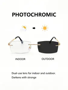 Men's Multicolor Metal Business Glasses, Non-Prescription Casual Eyewear, Cool Transitions Photochromic Decorative Accessories, Fashion Daily Wear