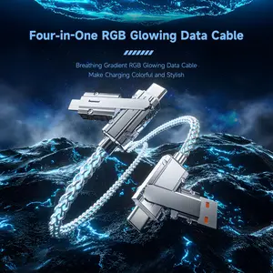 100W 4-in-1 Fast Charger, Super Liquid Silicone Cable with Lighting Effects, USB-A Type-C Lightning, Universal Charging Station for Smartphone iPhone 17 Samsung Laptop summervibes☀️
