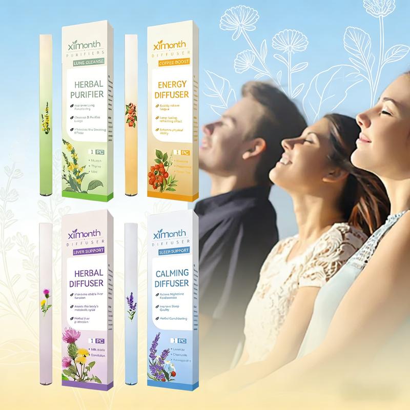 XIMONTH 4-IN-1 Wellness Herbal Diffusion Pen Thyme &Mint Extracts for Lung Detoxification Oral Air FresheningRelaxation Stick Solution