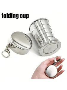 75ML/150ML Stainless Steel Folding Cup with Keychain, Ultra-Light Portable Travel Mug for Outdoor Camping & Hiking, Camping Accessory, Travel Accessories, Eva Storage Box Included