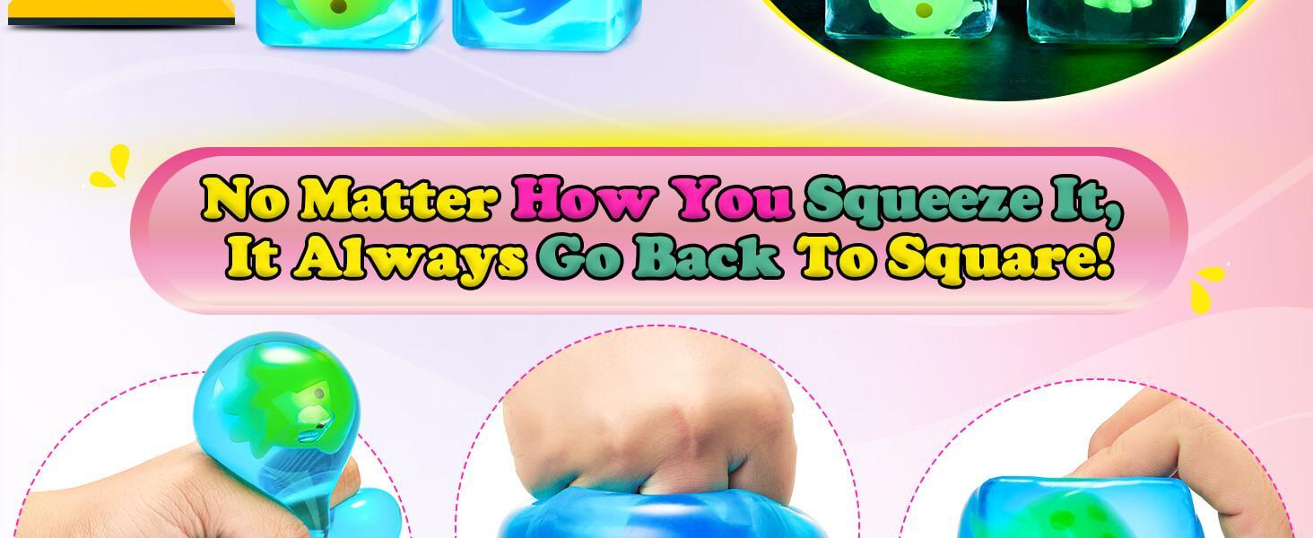 Squishy Stress Cube Fidget Toys Adults - Glow in The Dark Sensory Toys Stress Balls for Kids Teens Squeeze Toys for Anxiety