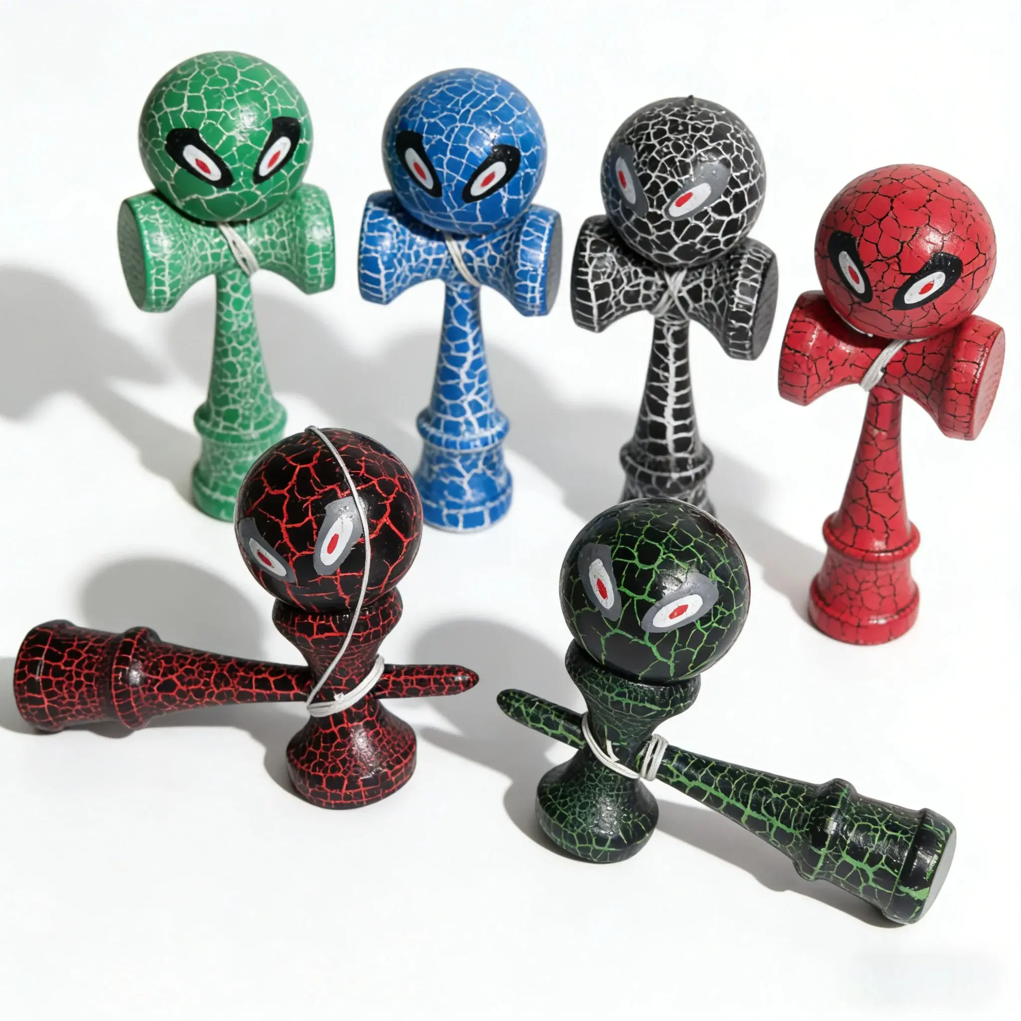 Kendama -Color Wooden Balls | Professional Training Set, Textured Wood Handle, Random Eye Colors
