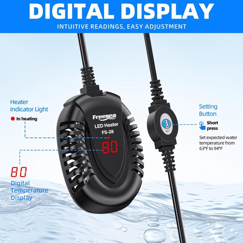 FREESEA Aquarium Fish Tank Heater: 50W Small Submersible Turtle Heater with Adjustable Temperature External Controller for Betta | Saltwater | Freshwater | 1-10 Gallon Small Betta Fish Tank Heater with Thermometer Mini Submersible Aquarium Heater