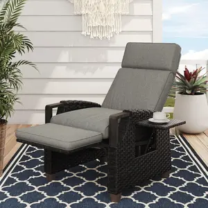 Outdoor Recliner with Independent Adjustable Back and Footrest, Air Pump 150° Lay Flat Chair With Olefin Cushion Flip-Up Table