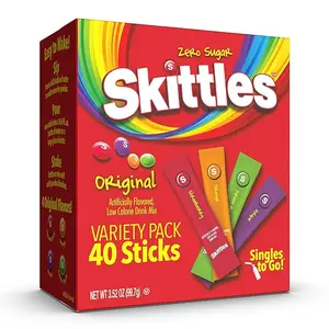 Skittles Singles To Go Variety Pack, Watertok Powdered Drink Mix, Zero Sugar, Low Calorie, Includes 4 Flavors: Green Apple, Strawberry, Grape, Orange, 1 Box (40 Single Servings)
