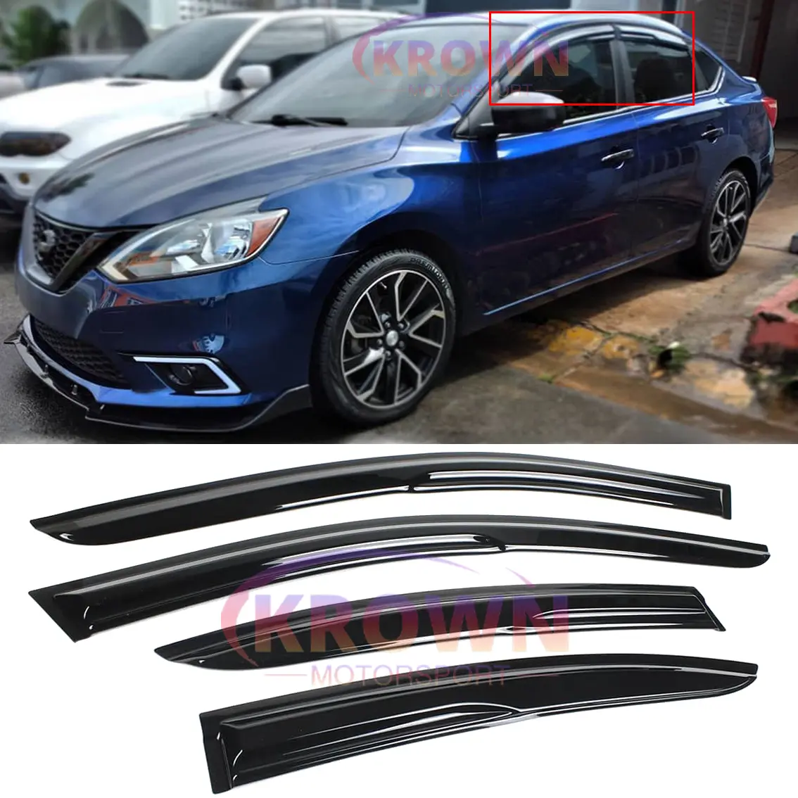 FOR 2013-2019 NISSAN SENTRA JDM 3D WAVY MUGEN STYLE WINDOW VISOR VENT RAIN GUARD