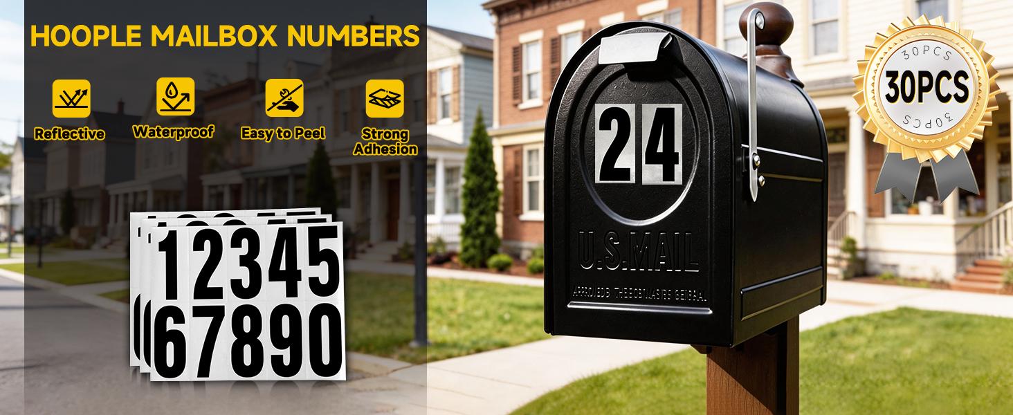 3 Sets Reflective Mailbox Numbers 0–9, Self-Adhesive Vinyl Address Numbers for Mailbox, Door, Fence and Garage 3 Sets Reflective Mailbox Numbers 0–9, Self-Adhesive Vinyl Address Numbers for Mailbox, Door, Fence and Garage
