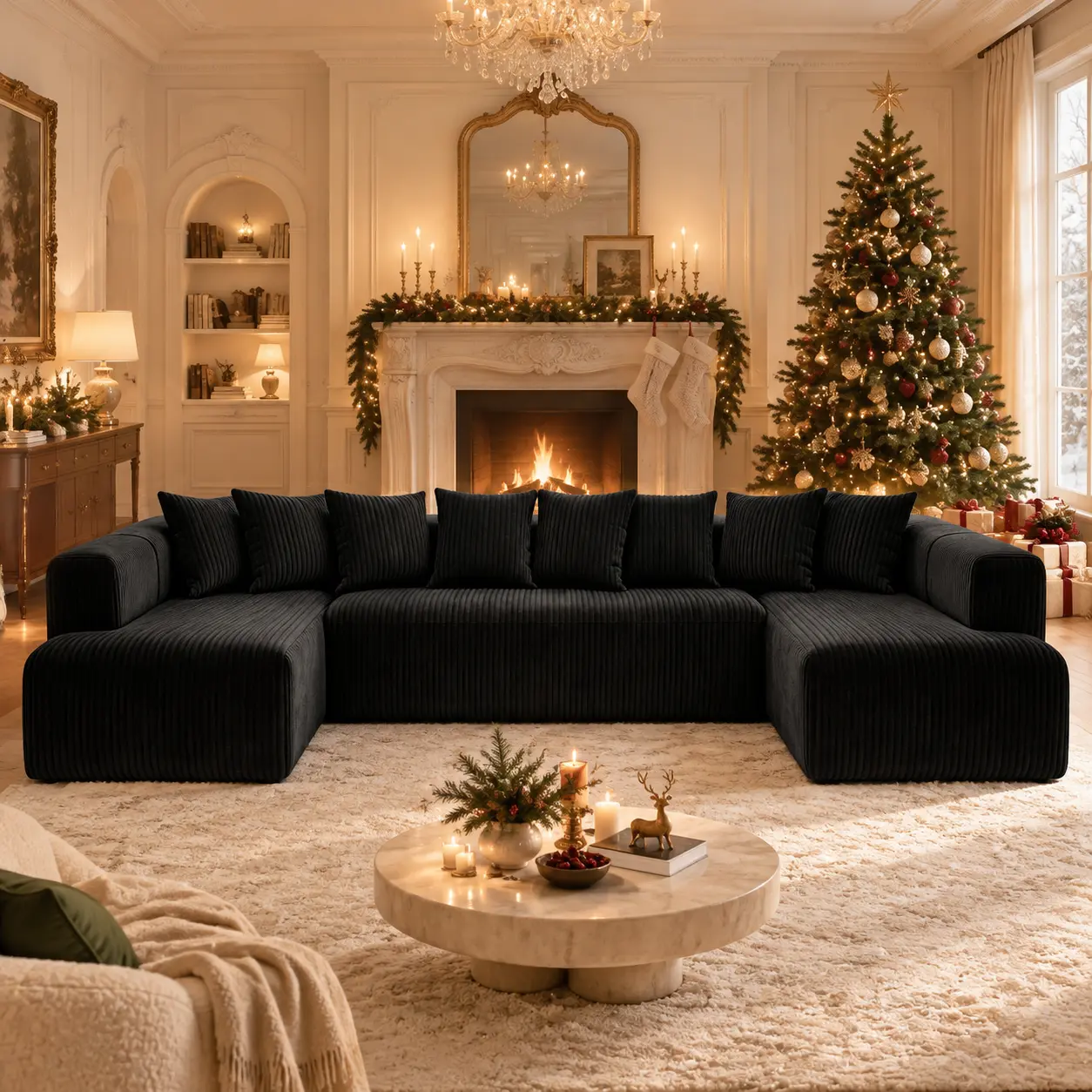146" Black Modular Sectional Sofa, L/U Shaped 6 Seater, Deep Seat Cloud Couch, Soft Upholstered Living Room Furniture for Holiday Christmas Decor