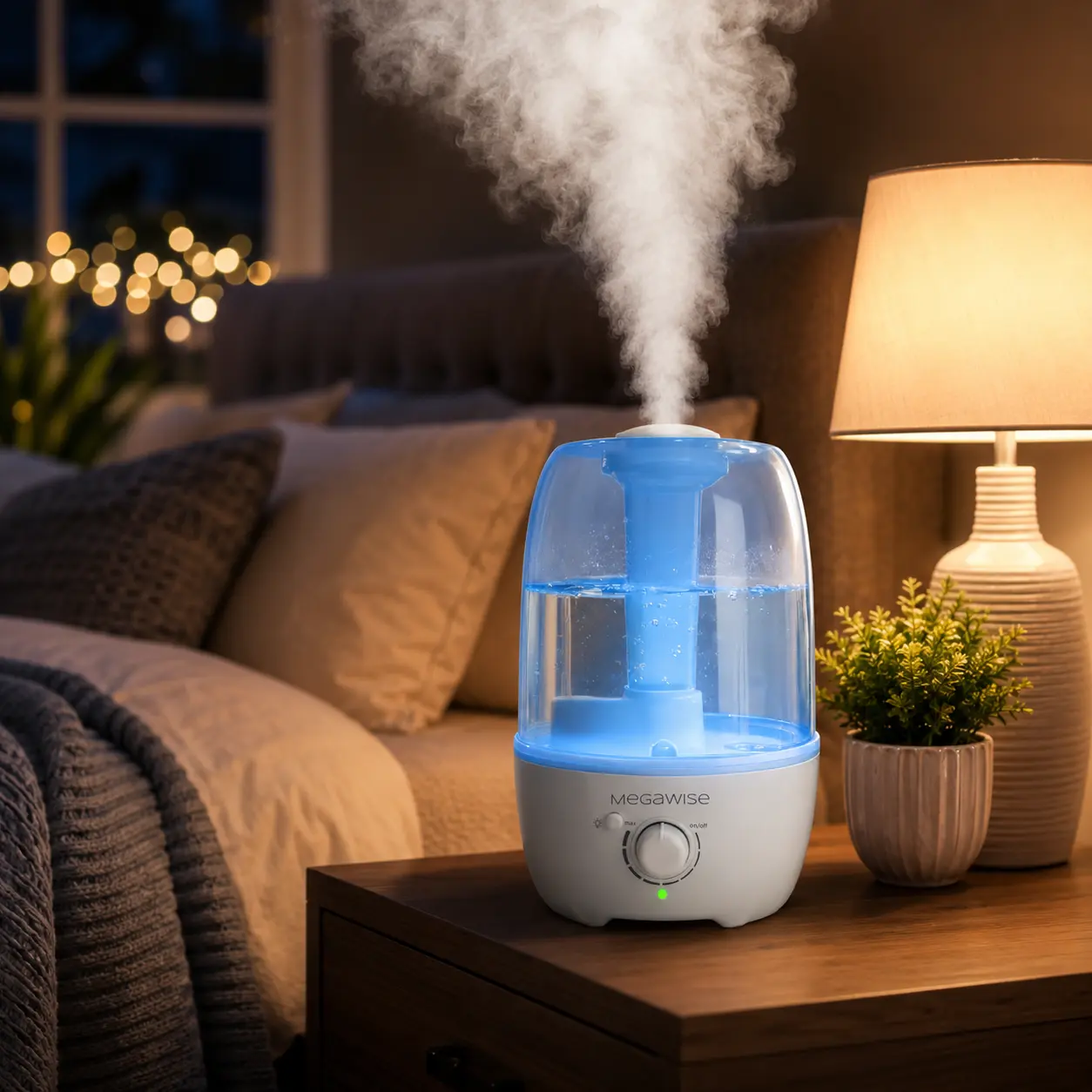 MEGAWISE Cool Mist Humidifier for Kids' Rooms - 3.2L Large Capacity Plastic Body, Leak-Proof Design, Fine Mist Output, Auto Shut-Off, Essential Oil Safe Tank (Blue)