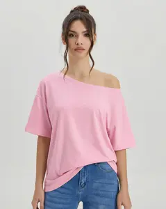 Katch Me Cozy Women's Elegant Sloping Shoulder Short Sleeve Breathable Top, Simple Style Loose Solid Color Sweat-Wicking T-Shirt, Casual Wrinkle-Resistant Womenswear Soft