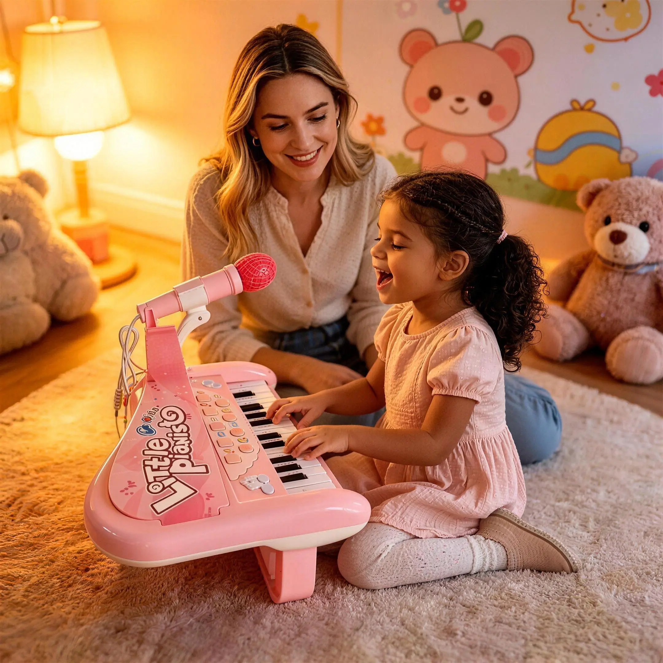 Portable Kids Piano Toy Keyboard, Music Toy with Microphone, Multifunctional Educational Toy, Birthday Gift for Kids, kids Toy Electronic Beginner foldable 37-Key Dual-Speaker digital minipiano Daughter rest