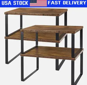 Set of 4 Counter Shelves Kitchen Stackable Cabinet Shelf Organizer Expandable