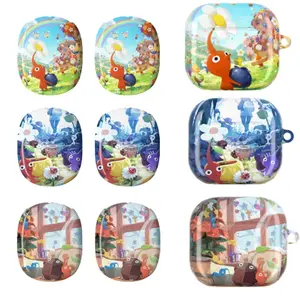 Cute Pikmin Floral Bloom Case for AirPods Pro 2 1 & AirPods 3 4, Aesthetic Red Pikmin Carrying Fruit Illustration Clear Protective Hard Shell Cover, Nature Inspired Game Merch Gift for Fans, Shockproof Earbud Skin