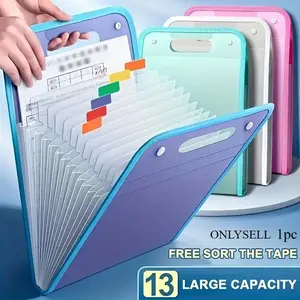 1pc Sky Blue A4 Organizer Folder: Water-Resistant 13-Pocket File Manager with Portable Handle for Professionals