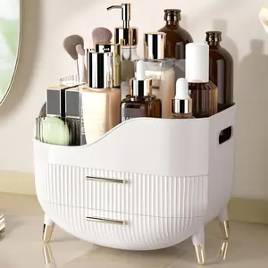 Makeup Organizer for Vanity, Large Capacity Skincare Cosmetic Organizer Countertop with 2 Drawers, Cosmetic Display Cases Makeup Storage Box for Bedroom, Bathroom, Ideal Gifts for Women(White) springtok