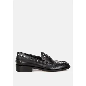 Rag & Co Womens Oglavia Studs Embellished Leather Loafers 8.5