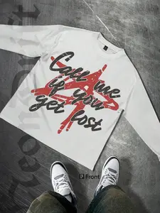 Men's Long Sleeve T-Shirt, Basic Layering Tee, Vintage Worn Pattern, Front Back Simple Design, Fashion Casual Streetwear, Perfect Gift, Casual Streetwear Tops