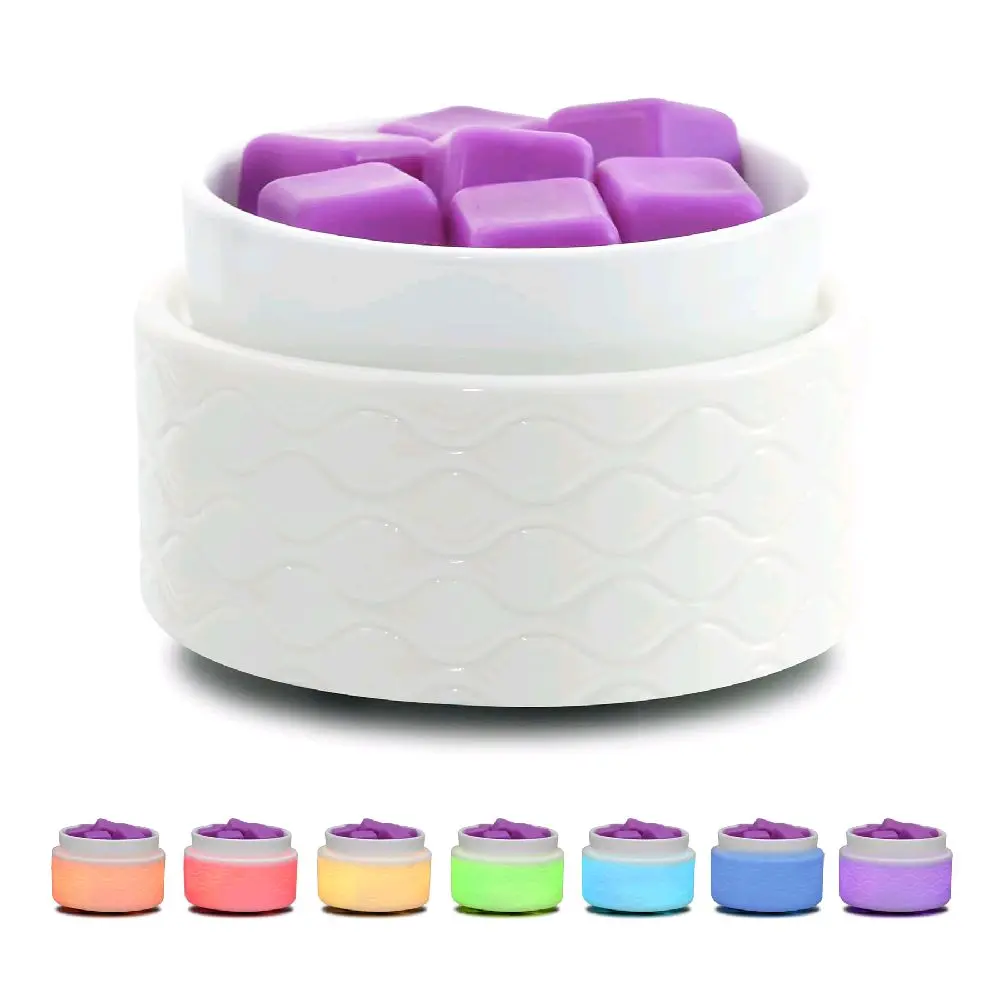 3-in-1 Ceramic Base Electric Aroma Wax Melt Warmer - 7 LED Color Changing Fragrance Diffuser, Wave Pattern Coffee-Themed Burner with Soothing Scent, Large Cap, Relaxation, 30 Day Guarantee, Gift Box Incl. for Thanksgiving Weddings, Fragrance Enthusiasts