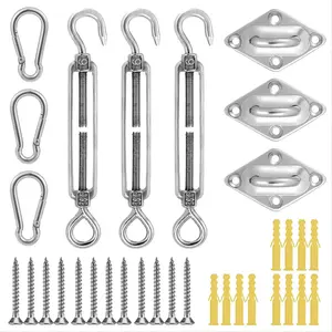 33 Pcs Sun Shade Hardware Kit for Rectangle Triangle Shade Sail - Retractable 6'' to 8'' 304 Marine Grade Stainless Steel Sun Shade Sail Installation Replacement in Outdoor Patio Lawn Garden