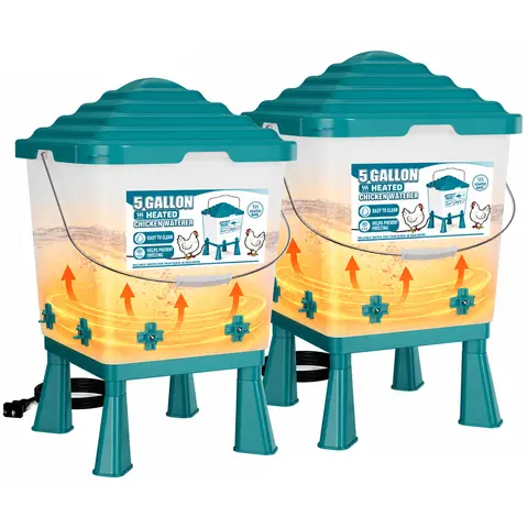 5-Gallon Heated Chicken Waterer, Automatic Temperature-Controlled Poultry Dispenser with 7 Drinking Nipples, Elevated Legs, Covered Reservoir, Handle for Winter Chicken Coop